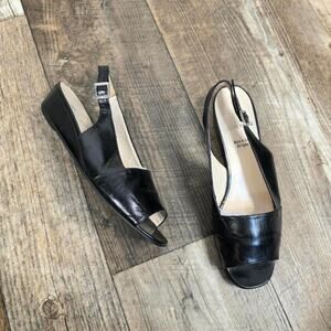 Vintage 90s Bruno Magli Leather Slingback Sandals Black Italian Minimalist 6.5 C